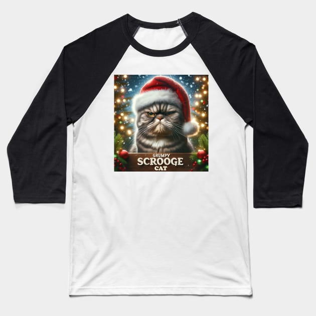 Grumpy  Scrooge Cat Baseball T-Shirt by TooplesArt